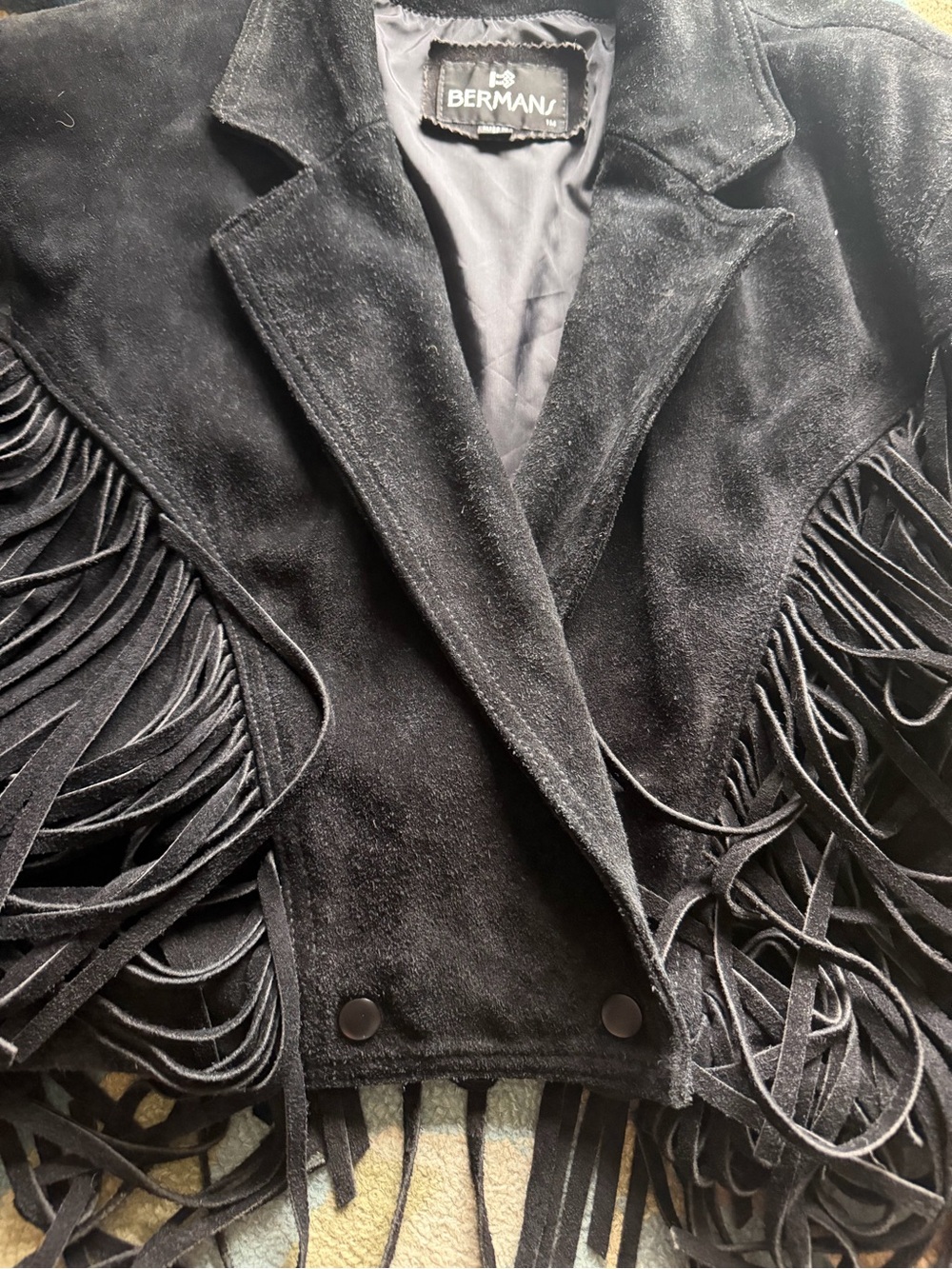 Bergmans 100% leather suede fringe black jacket large - Picture 3 of 6